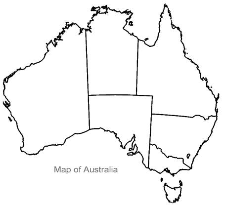 map of australia with flag. blackline china printable map